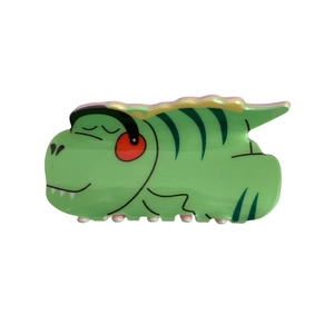 Pince à cheveux dinosaure vert mignon avec casque rouge en acrylique de haute qualité