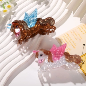 Elegant unicorn acetate hair claw clips with pearlescent finish in two stylish colorways