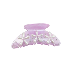 Elegant lavender pearl flower acrylic hair claw clip with rhinestones for women
