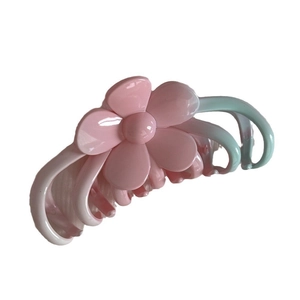 Gradient floral hair claw clip in pastel pink and mint green with matte finish
