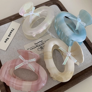 Elegant Acetate Hair Claw Clip High-End French Marble Texture Shark Clip With Rhinestone Flower Bowknot For Women Hair Accessories
