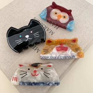 Cute Cartoon Cat Acetate Hair Claw Clip For Women Handmade Animal Pattern Shark Clip Fashion Hair Accessories For Daily Use