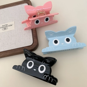 Simpatici fermagli per capelli a forma di gatto in acetato rosa, blu e nero da donna