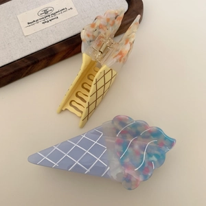 Pinces à cheveux en acétate en forme de glace aux motifs colorés jaune et violet
