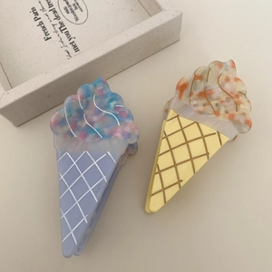 Pinces à cheveux en forme de cône de glace en acétate violet et orange avec fleurs