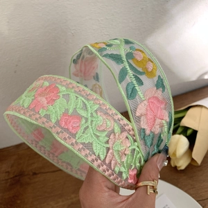 Serre-Tête en Maille Florale à Broderie Vintage Style Rétro Français Fait à la Main Bandeau Large Femmes Accessoires Cheveux Broderie Florale