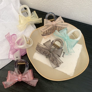 Women Sweet Transparent Bow Hair Claw Clip Translucent Plastic Mesh Butterfly Hair Catch Elegant Hair Accessories For Daily Use