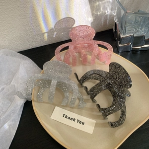 Three-piece large glitter shark hair clips in pink silver and black colors