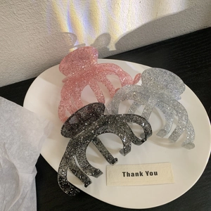 Sparkling hair claw clip set in pink, silver, and black glitter resin for women