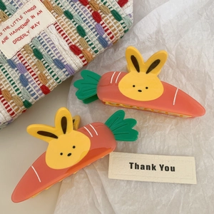 Simpatica Molla per Capelli a Carota e Coniglio per Donna in Acetato Grande Fermaglio Cartoon Verdura Animale Copricapo Accessori Regalo