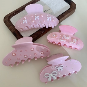 Elegant Acetate Pink Hair Claw Clip For Women Rhinestone Artificial Pearl Sweet Bowknot Hairpins Fashion Hair Styling Accessories