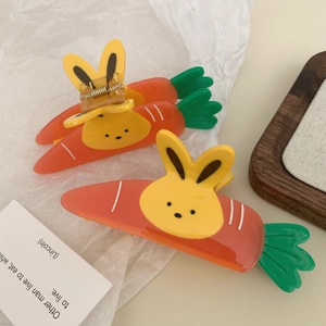 Graziosa pinza per capelli a forma di carota con coniglietto giallo per donne e ragazze