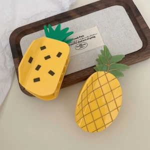 Acetat Ananas Haarkralle Clip Für Damen Obstform Süß Hai Clip Gittermuster Sommer Haarschmuck Gelb