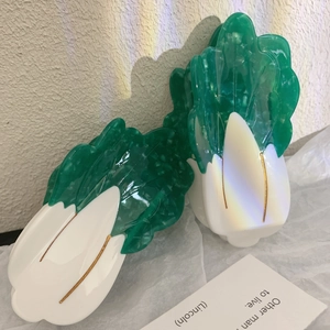 Creative Chinese cabbage hair claw clip made of green and white marbled acetate