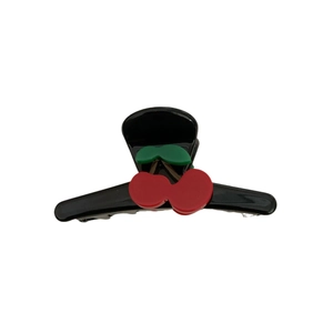 Pince à cheveux noire brillante avec motif cerise rouge 3D pour coiffure fille