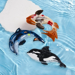 Set di tre mollette per capelli con animali marini in acetato di cellulosa balena e delfino