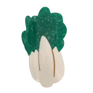 Creative Chinese cabbage hair claw clip in green acetate and gold vein details