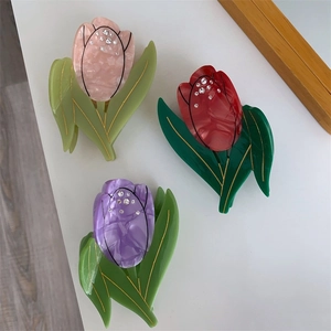 Eleganti mollette per capelli a tulipano con strass in rosa, rosso e viola vivaci