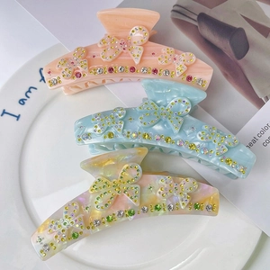 Pince à Cheveux Élégante en Acétate Papillon pour Femmes Strass de Haute Qualité Grande Pince Crabe Accessoires de Mode