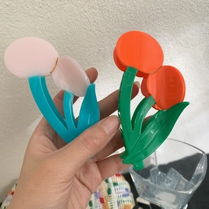 Eleganti mollette per capelli a tulipano in acetato rosa e arancio per acconciature