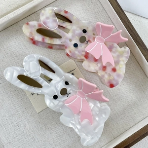 Pince à Cheveux en Acétate Lapin Mignon Nœud Doux Forme d'animal Grande Pince à Requin pour Femmes Filles Accessoires de Coiffure