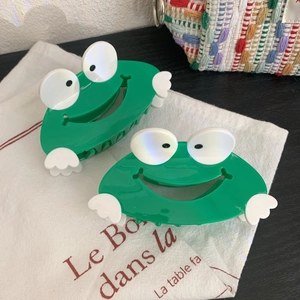 Simpatiche mollette per capelli a rana verde in acetato per donna, set di due accessori