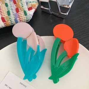 Eleganti mollette per capelli a forma di tulipano in rosa e arancione per donna