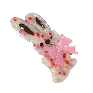Pince à cheveux lapin en acétate avec pois roses et décoration nœud pour femmes