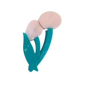 Elegante molletta per capelli a forma di tulipano in acetato rosa e verde per lo styling