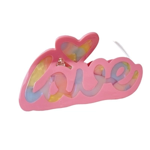 Pince à cheveux rose en acétate avec inscription love et motif de cœur marbré