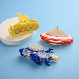 Mode Acetat Haarkralle Strass Raumschiff U-Boot UFO Design Handgefertigt Shark Clip Für Damen Haarschmuck