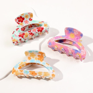 Dreiteiliges Haarklammern-Set mit Blumenmuster aus Acryl in Pastellfarben