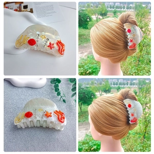 Marine series acrylic hair claw with coral and starfish design for summer hairstyles