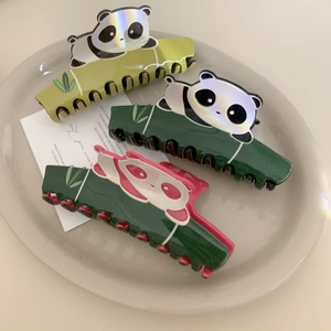 Cute Panda Bamboo Acetate Hair Claw Clip Large Animal Hair Shark Clip For Women Girls Styling Accessories