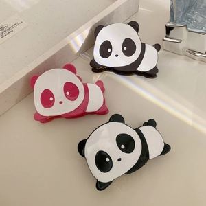 Three-piece panda shaped acetate hair claws in black, white and pink for women's hair styling