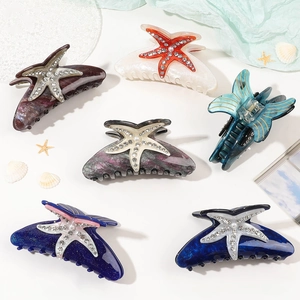 Pince à Cheveux Étoile de Mer Océan en Acrylique Motif Marbré Strass Fausse Künstliche Perle pour Femmes Accessoires Cheveux