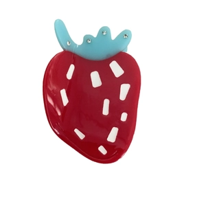 Pince à cheveux fraise mignonne en acétate avec strass brillants pour femme