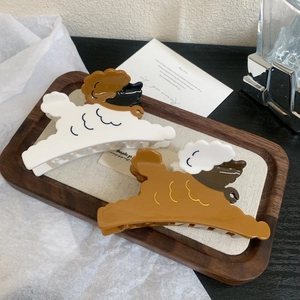 Lot de 2 pinces à cheveux caniche mignonnes en acétate crème et marron