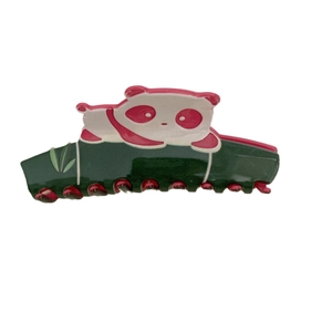 Cute panda hair claw clip made of acetate with bamboo design for women thick hair
