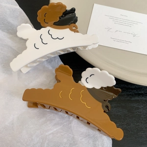 Pince à Cheveux en Acétate Forme de Chien Mouton Dessin Animé Mignon Grande 9,5cm Accessoires de Coiffure pour Femmes Filles