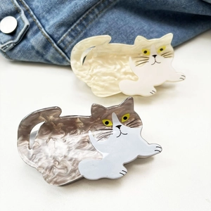Cute Cat Shape Acetate Hair Claw Clip For Women Marble Texture Animal Hair Styling Accessories Beige Gray Large Shark Clip