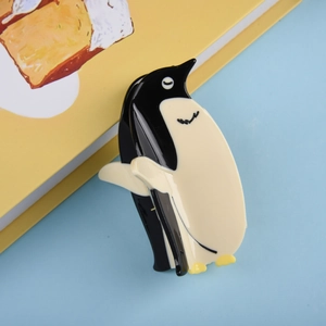 Süße Haarklammer im Pinguin-Design aus schwarzem und weißem Acetat für Damenfrisuren