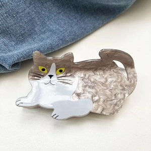 Cute large cat shaped hair claw clip in grey marble finish for women's hairstyles