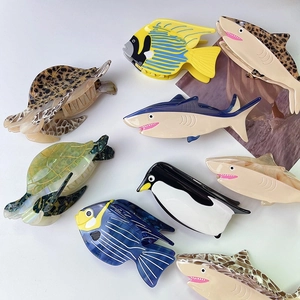 Ocean Series Acetate Animal Hair Claw Clips Shark Turtle Penguin Sea Shell Pattern Hair Accessories For Women Hair Styling