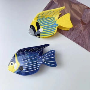 Marine series fish-shaped hair claws made of high-quality acetate in yellow and blue