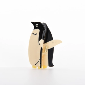 Niedliche Pinguin-Haarklammer aus schwarz-weißem Acetat mit Strass-Akzenten