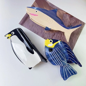 Ocean series animal hair claws featuring shark penguin and tropical fish designs