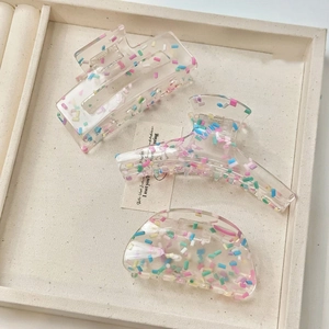 Clear Acrylic Colorful Confetti Hair Claw Clip Dopamine Candy Color Large Non Slip Shark Clip For Women Hair Accessory