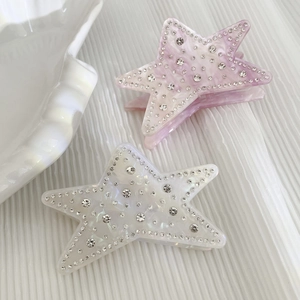 Star Acetate Hair Claw Clip With Rhinestones Marble Texture Shark Clip For Women Elegant French Style Hair Accessories