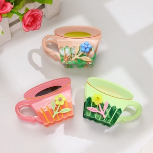 Pince à Cheveux Créative en Acétate Forme de Tasse à Eau Fleur Ornée de Strass Pince à Cheveux en Forme de Tasse à Café Pour Femme